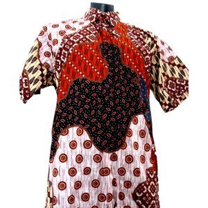 Krisna Wahyu Mens Red Short Sleeve Button Up Shirt Size 4L? Slim Fit maybe XXL